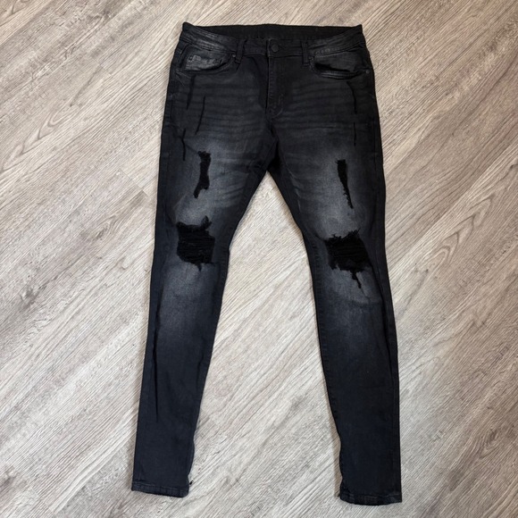 YoungLA Other - YoungLA Mens Distressed Skinny Jeans Black Faded Ankle Zip Denim 34 x 32